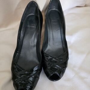 Stuart Weitzman Black Patent Leather Peep Toe Heels
